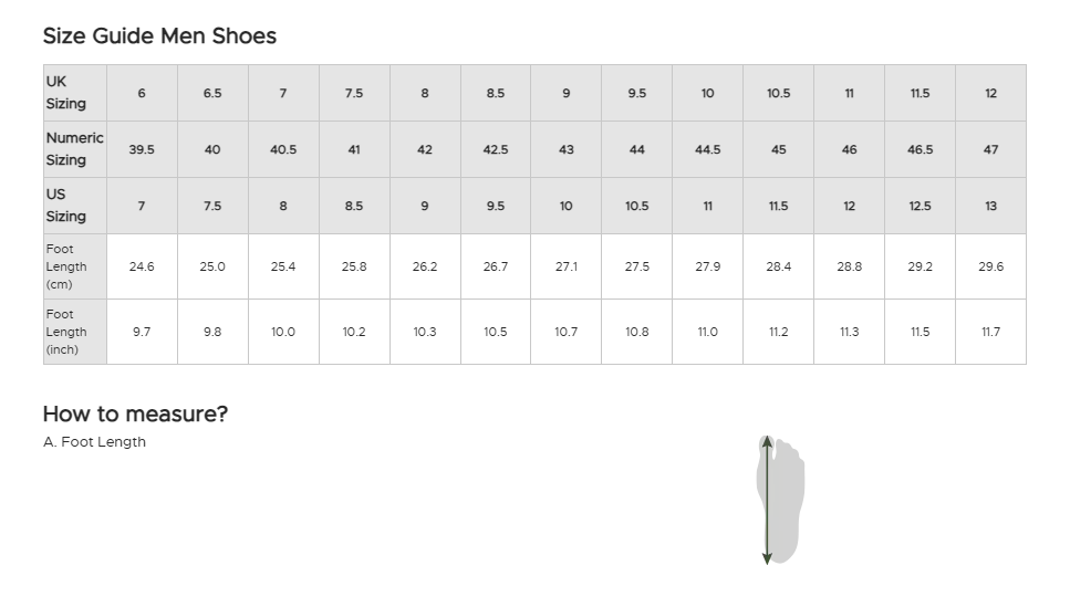 size guide for men shoes
