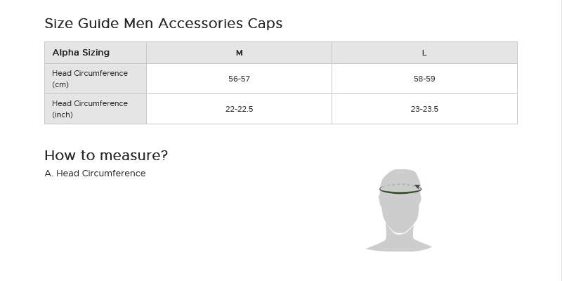 size guide for men accessories caps