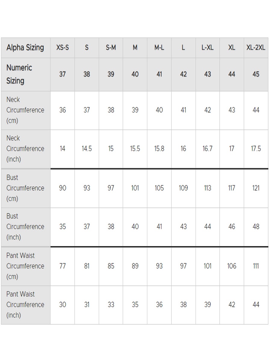 size guide for men clothing shirts