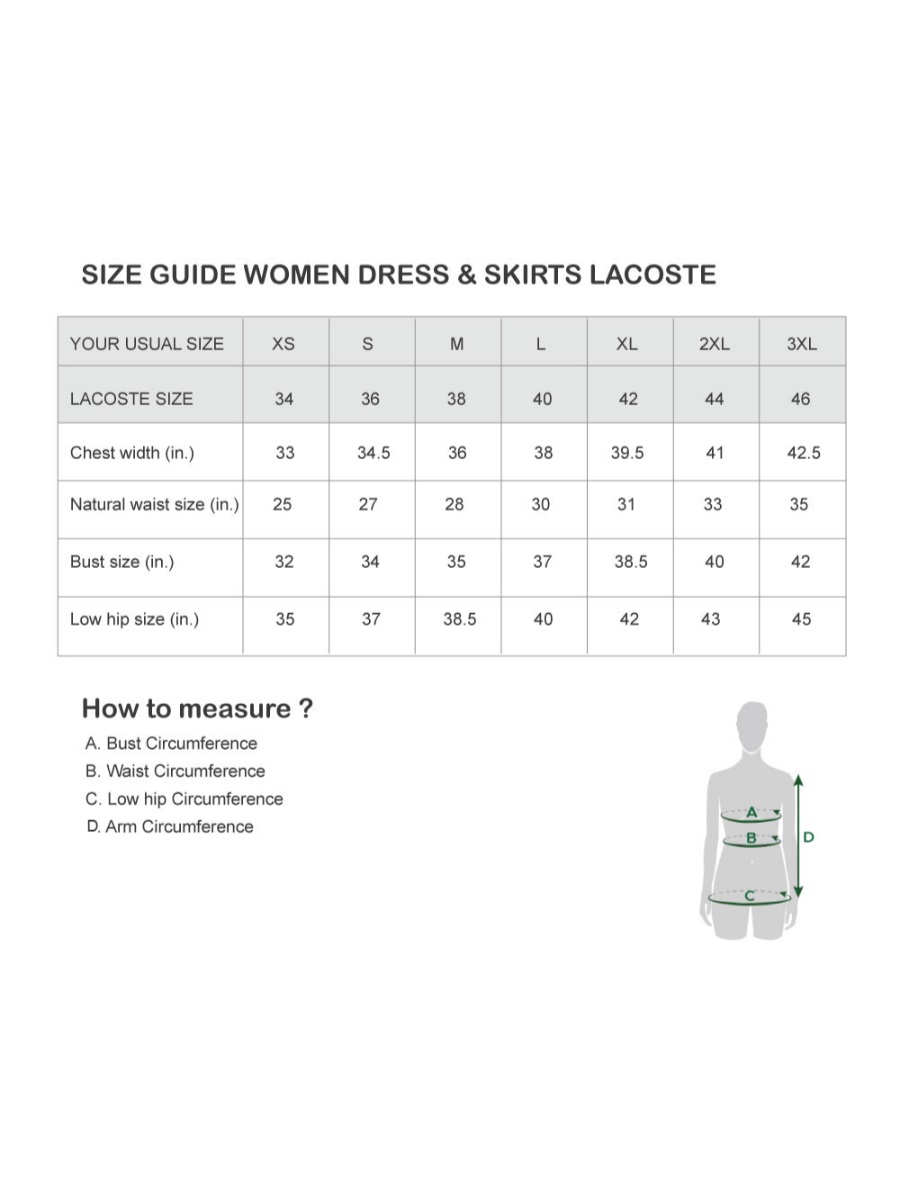 size guide for women clothing dresses+skirts